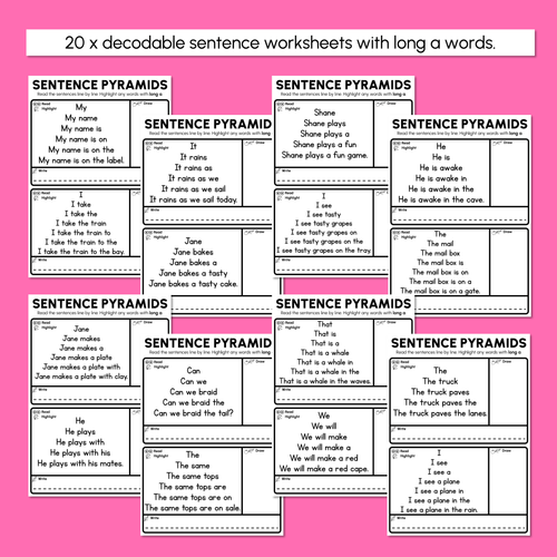 Resource preview 3 for Decodable Sentence Pyramid Worksheets - Long Vowel A