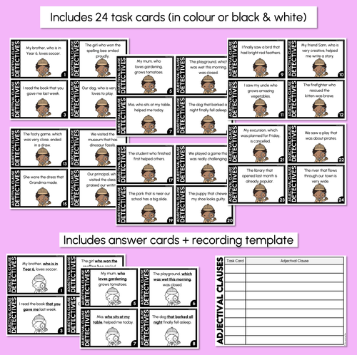 Resource preview 3 for Adjectival Clause - Detective Task Cards