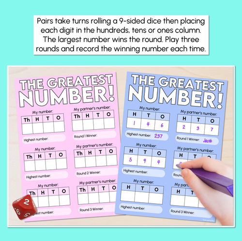 Resource preview 2 for The Greatest Number - 3 and 4-Digit Place Value Game
