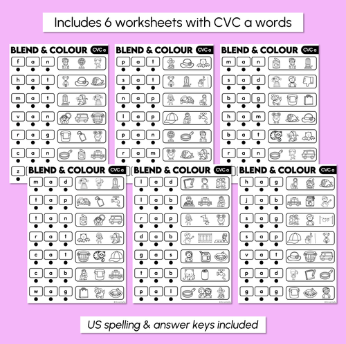 Resource preview 3 for Blend & Colour - CVC A Words Blending Worksheets