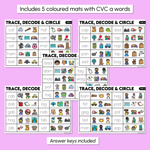 Resource preview 3 for Trace, Decode & Circle - CVC A Words - Decodable Word Mats