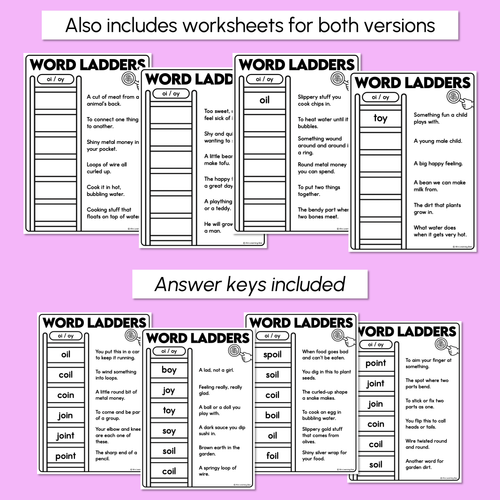 Resource preview 4 for Word Ladders - Find the Clue - Diphthong OI OY Words