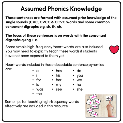 Resource preview 4 for QU NG + X WORDS - Decodable Sentences Pyramids - Phonics Fluency