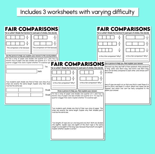 Resource preview 3 for Comparing Fractions with Different Wholes - Fair Comparisons Worksheets