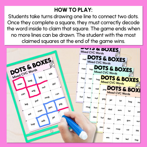 Resource preview 4 for Dots and Boxes Phonics Game - Mixed CVC Words