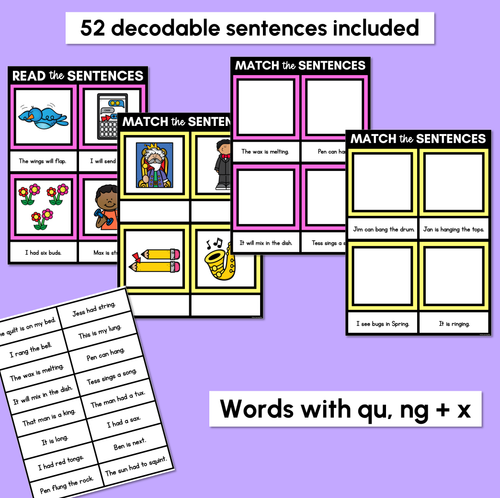Resource preview 2 for QU NG X Decodable Sentences Mats - Read & Match
