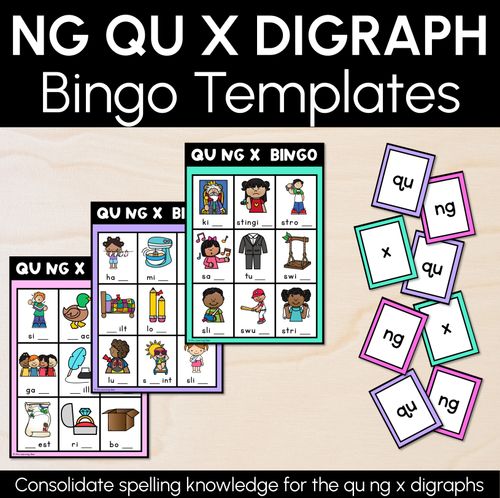 Resource preview 1 for NG, QU, X SOUND BINGO - Ways to spell the consonant digraphs