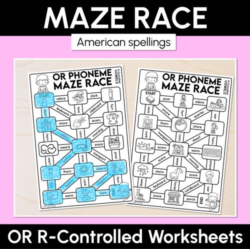 Resource preview 1 for R-Controlled OR Words (American) Maze Race - R-Controlled Vowel OR Words Worksheets