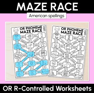 R-Controlled OR Words (American) Maze Race - R-Controlled Vowel OR Words Worksheets