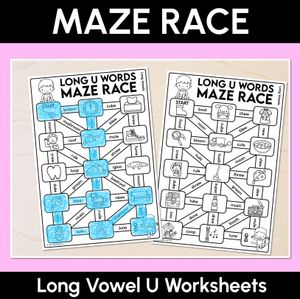 Long Vowel U Words Maze Race - Long Vowel U Words Worksheets
