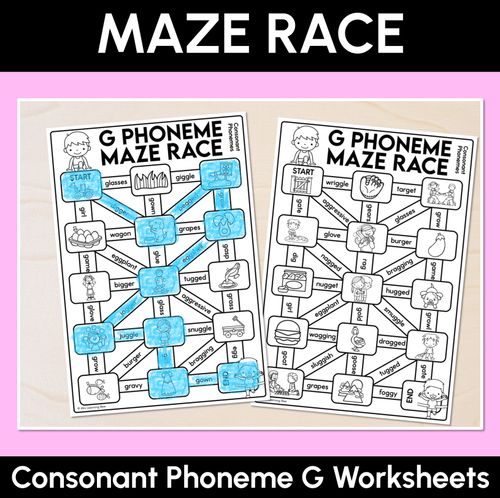 Resource preview 1 for Consonant Phoneme G Words Maze Race - Consonant G Words Worksheets