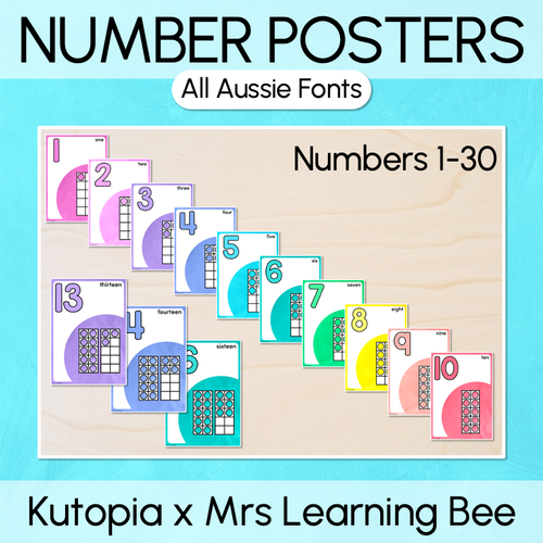 Resource preview 1 for Number Posters 1-30 - Watercolour Rainbow - The Kutopia Collection