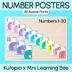 Number Posters 1-30 - Watercolour Rainbow - The Kutopia Collection