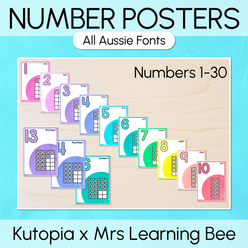 Resource preview 1 for Number Posters 1-30 - Watercolour Rainbow - The Kutopia Collection