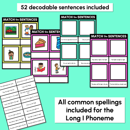 Resource preview 2 for Long Vowel I Decodable Sentences Mats - Read & Match