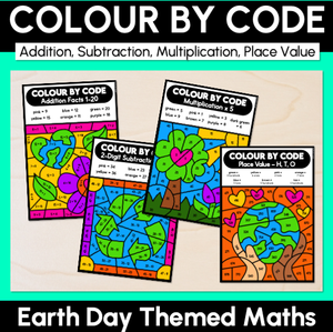 Colour By Code Earth Day Themed - Addition, Subtraction, Multiplication, Place Value