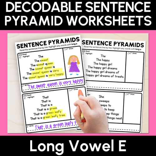 Resource preview 1 for Decodable Sentence Pyramid Worksheets - Long Vowel E