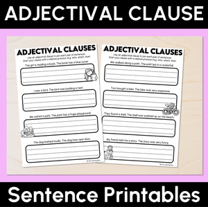 Adjectival Clause Sentence Printables