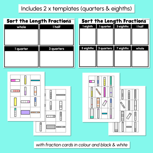 Resource preview 2 for Halves, Quarters, Eighths of a Length - Sort the Length Fractions Activity