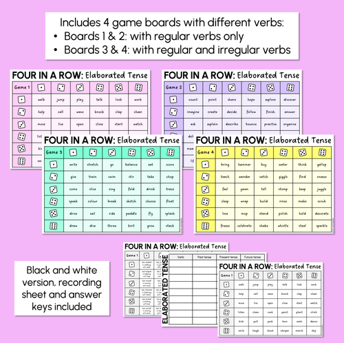 Resource preview 3 for Elaborated Tense - Four in a Row Game