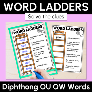 Word Ladders - Find the Clue - Diphthong OU OW Words