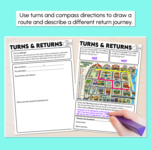 Resource preview 2 for Turns and Return Journeys Using Compass Directions - Describing Routes Worksheets