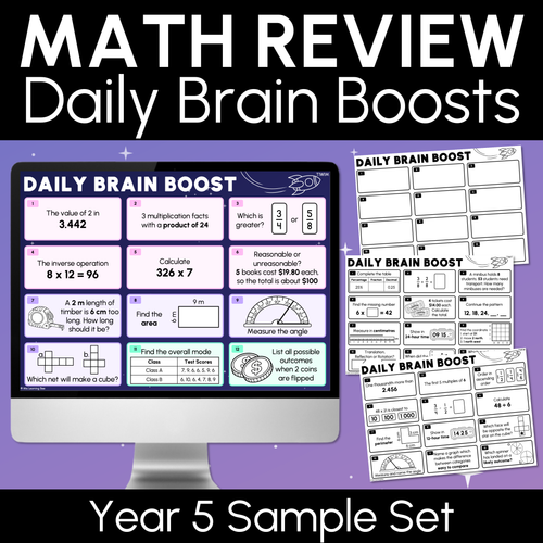 Resource preview 1 for Year 5 Maths Review - Daily Brain Boosts - Sample Set