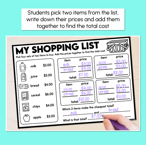Resource preview 2 for My Shopping List - Finding the Total Cost Worksheets