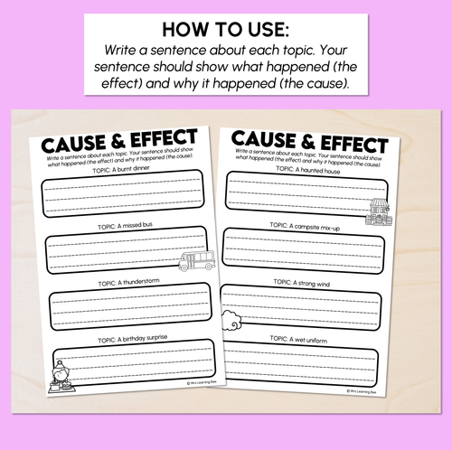 Resource preview 2 for Cause-and-effect Statements Sentence Printables