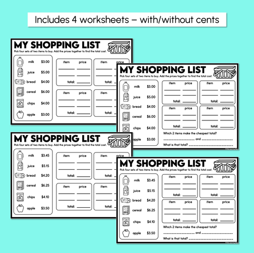 Resource preview 3 for Let’s Go Shopping - Australian Money - Printable Worksheets