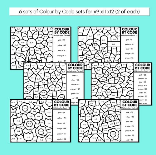 Resource preview 2 for Colour by Code - Multiplication Facts x9 x11 x12 - Flower Theme