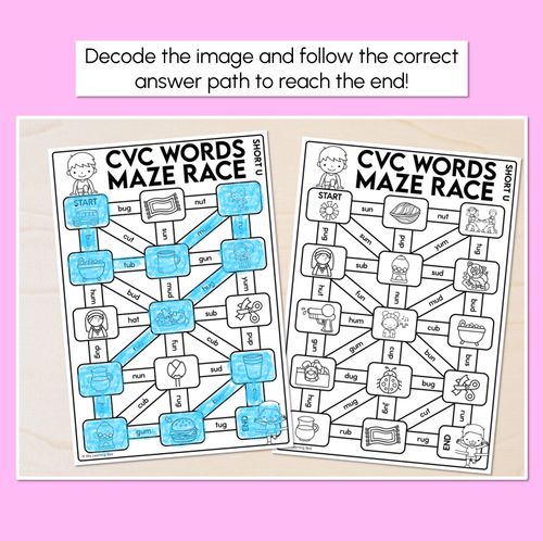 Resource preview 2 for CVC Words Maze Race - CVC U Words Worksheets