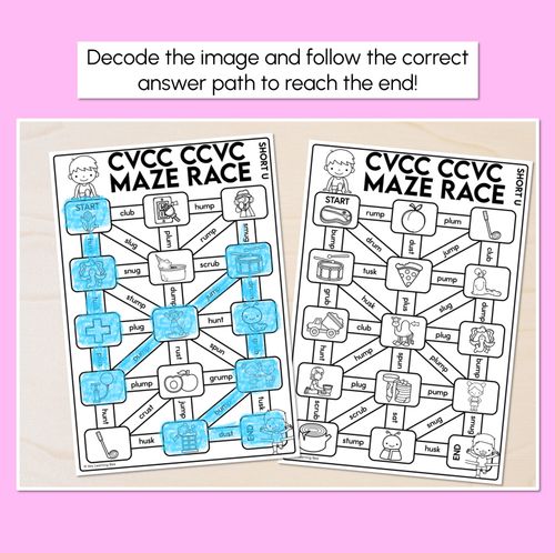 Resource preview 2 for CVCC Words Maze Race - CVCC CCVC U Words Worksheets
