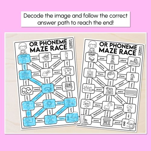 Resource preview 2 for R-Controlled OR Words (American) Maze Race - R-Controlled Vowel OR Words Worksheets