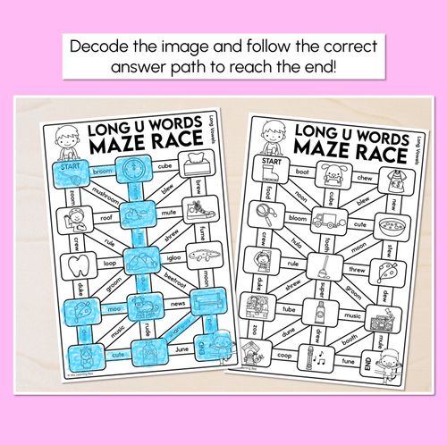 Resource preview 2 for Long Vowel U Words Maze Race - Long Vowel U Words Worksheets
