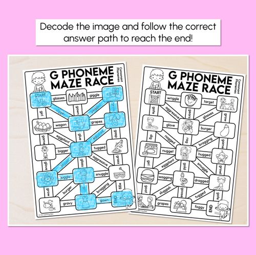 Resource preview 2 for Consonant Phoneme G Words Maze Race - Consonant G Words Worksheets