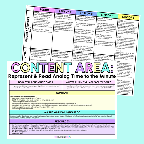 Resource preview 1 for Represent & Read Analog Time to the Minute - Grade 3 & 4 Program