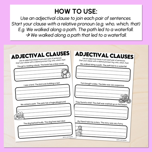 Resource preview 2 for Adjectival Clause Sentence Printables