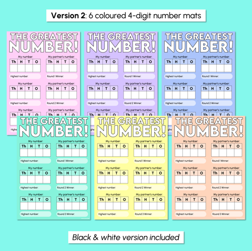 Resource preview 4 for The Greatest Number - 3 and 4-Digit Place Value Game