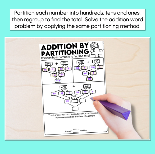 Resource preview 2 for Addition by Partitioning & Regrouping Worksheets