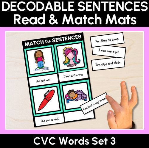Resource preview 1 for CVC Word Decodable Sentences Mats - Read & Match Set 3 - CVC Words