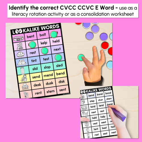 Resource preview 2 for LOOKALIKE WORDS with CVCC CCVC Short E Words - Task Cards & Printables