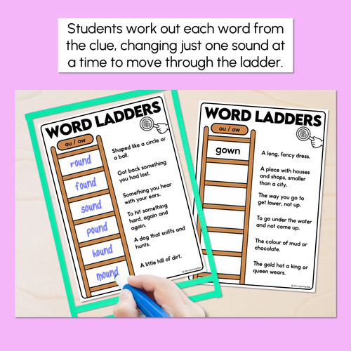 Resource preview 2 for Word Ladders - Find the Clue - Diphthong OU OW Words