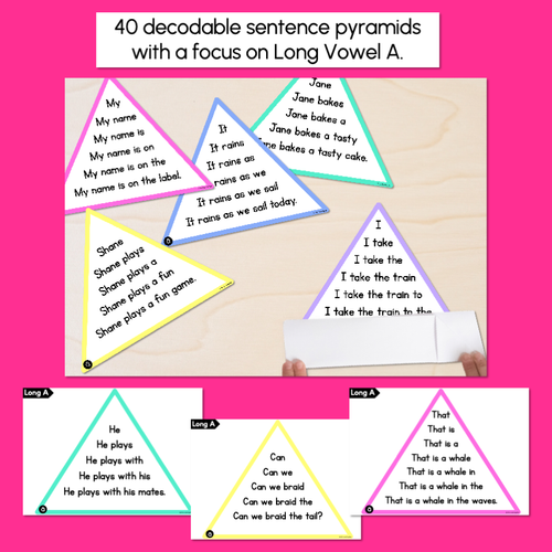 Resource preview 2 for LONG VOWEL A WORDS - Decodable Sentences Pyramids - Phonics Fluency