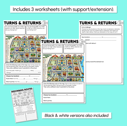 Resource preview 3 for Turns and Return Journeys Using Compass Directions - Describing Routes Worksheets