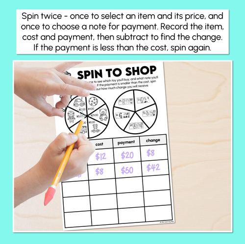 Resource preview 2 for Spin to Shop - Calculating Change Worksheets