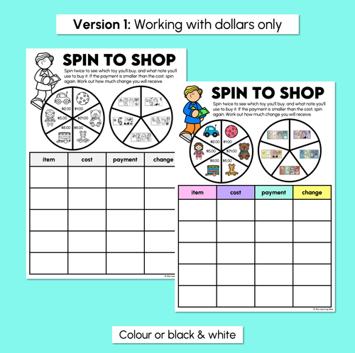 Resource preview 3 for Spin to Shop - Calculating Change Worksheets