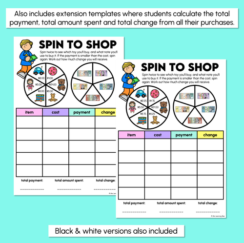 Resource preview 5 for Spin to Shop - Calculating Change Worksheets
