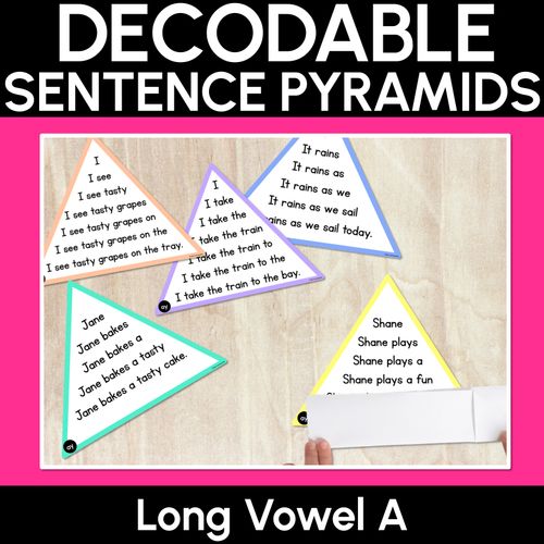 Resource preview 1 for LONG VOWEL A WORDS - Decodable Sentences Pyramids - Phonics Fluency