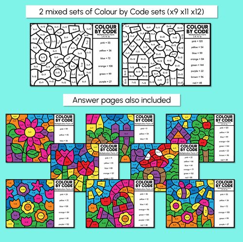 Resource preview 3 for Colour by Code - Multiplication Facts x9 x11 x12 - Flower Theme